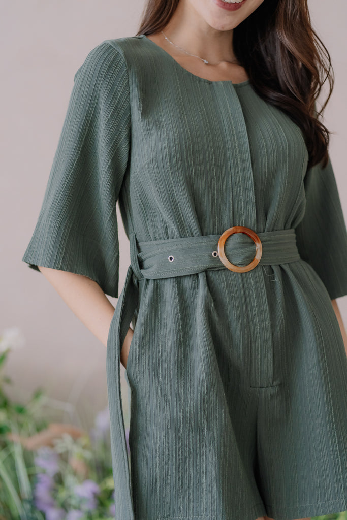 Kerri Emboss Stripes Romper - Olive [XS/S/M/L/XL]