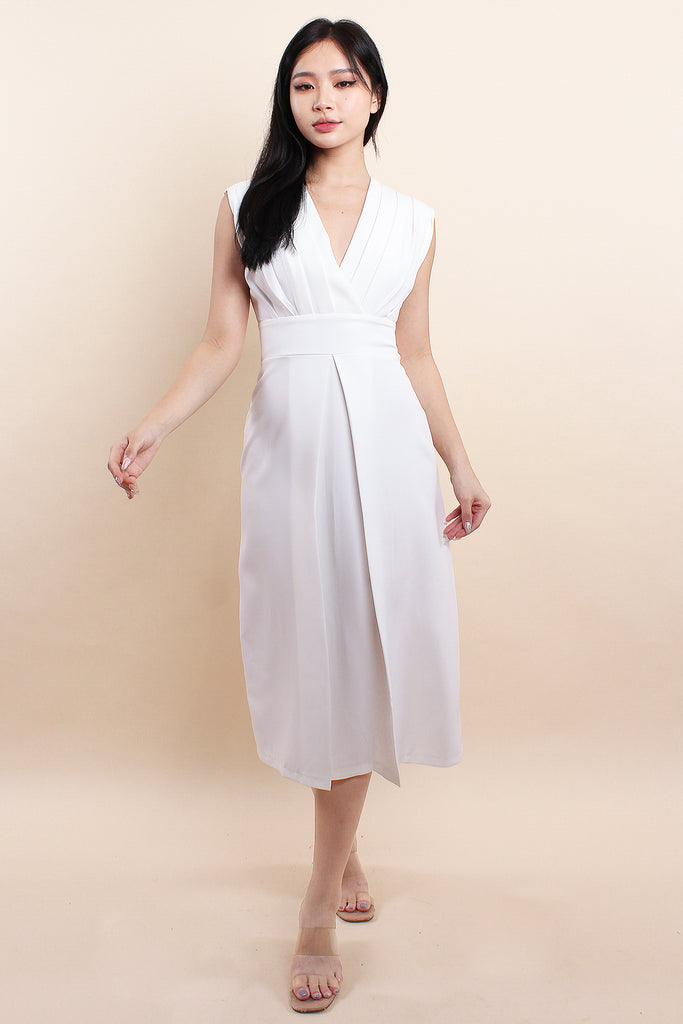 Delvey Pleated V Dress - White [XS/S/M/L]