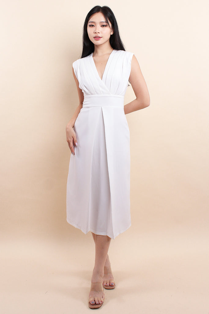 Delvey Pleated V Dress - White [XS/S/M/L]