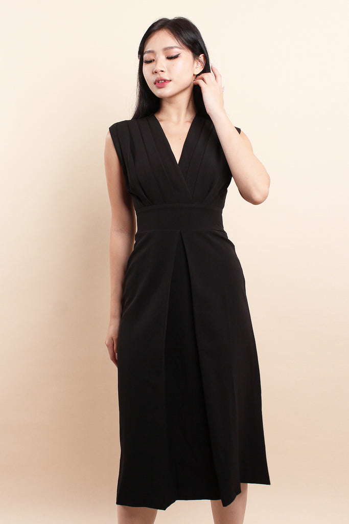 Delvey Pleated V Dress - Black [XS/S/M/L]