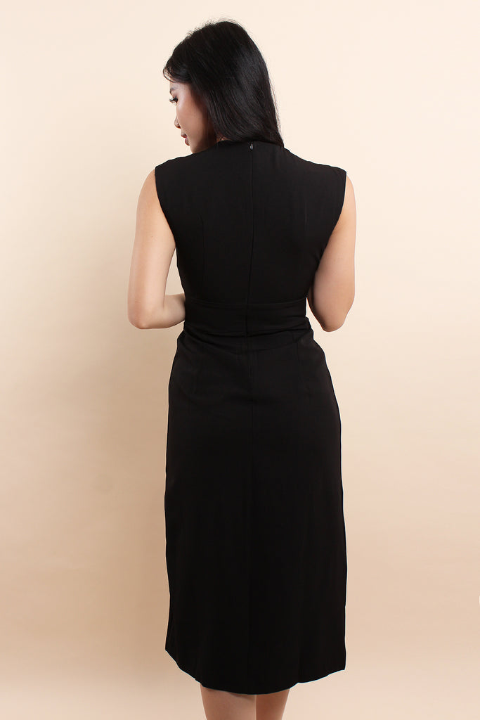 Delvey Pleated V Dress - Black [XS/S/M/L]