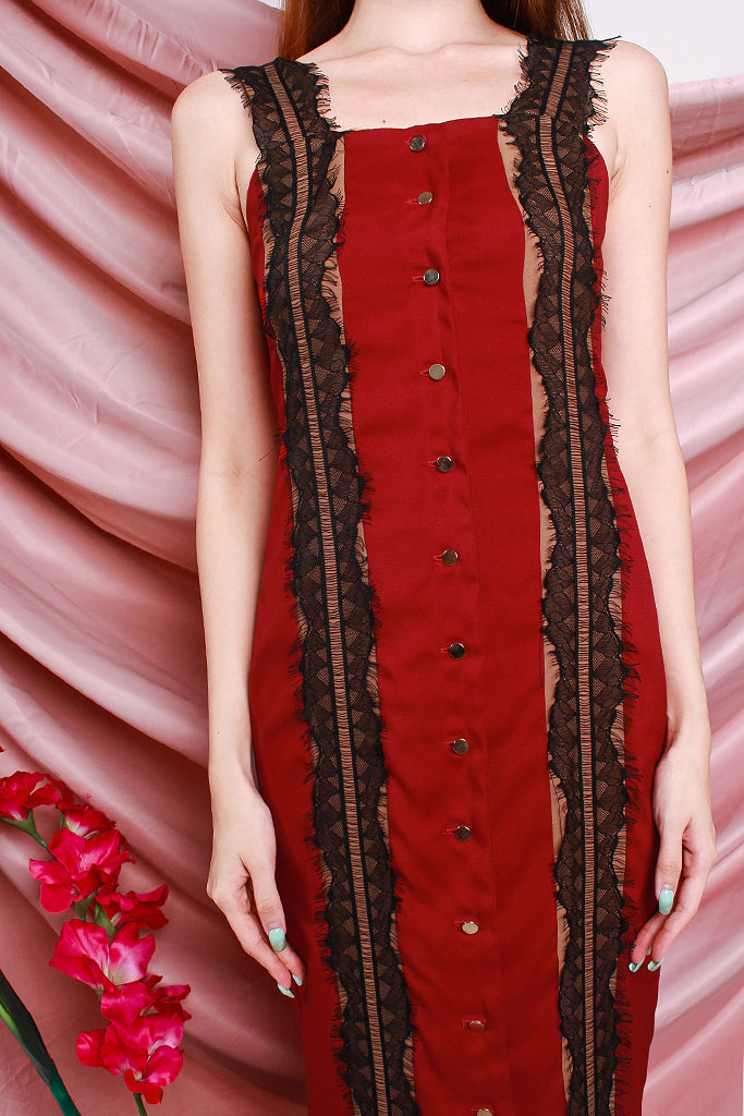 Kylie Lace Column Button Dress - Wine [S/M/L]