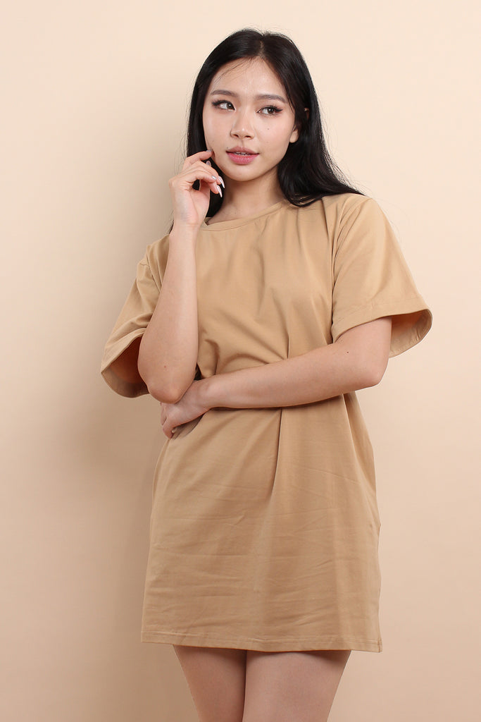 Stay Home Comfy T-shirt Dress - Sand Nude [M/L/XL]