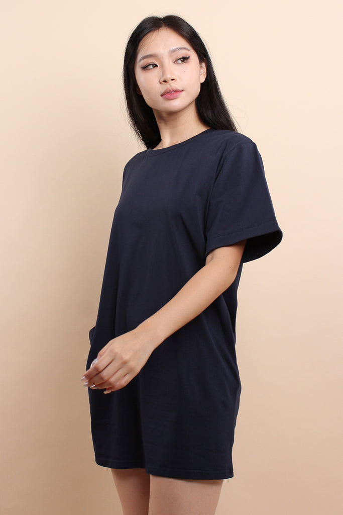 Stay Home Comfy T-shirt Dress - Navy  [M/L/XL]