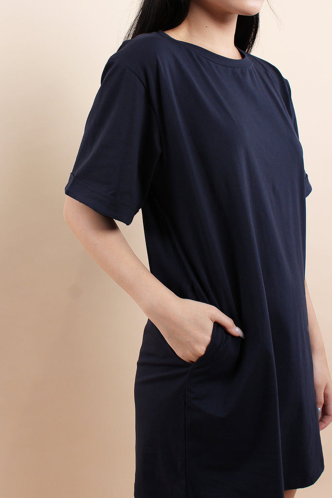 Stay Home Comfy T-shirt Dress - Navy  [M/L/XL]
