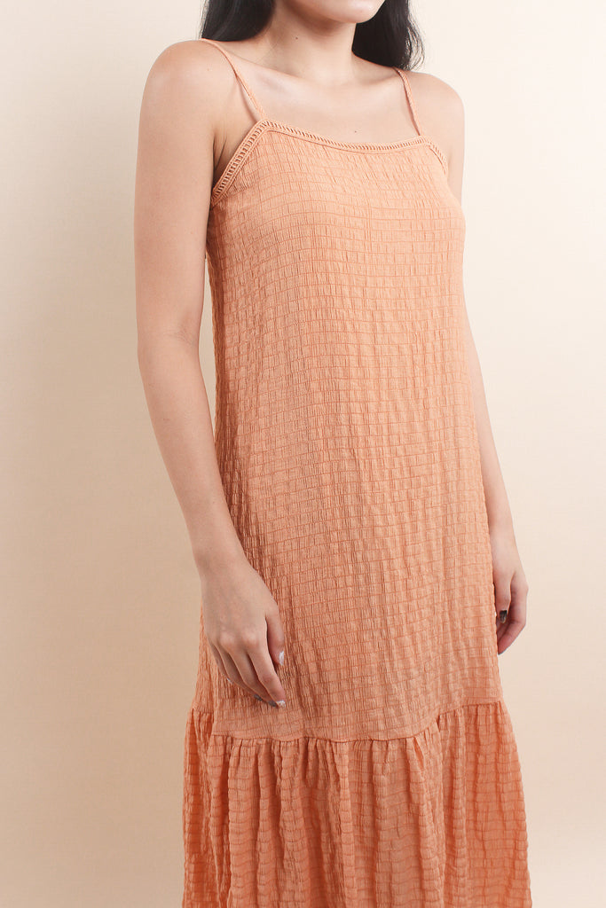 Bella Textured Lattice Drop Waist Dress - Apricot [XS/S/M/L/XL]
