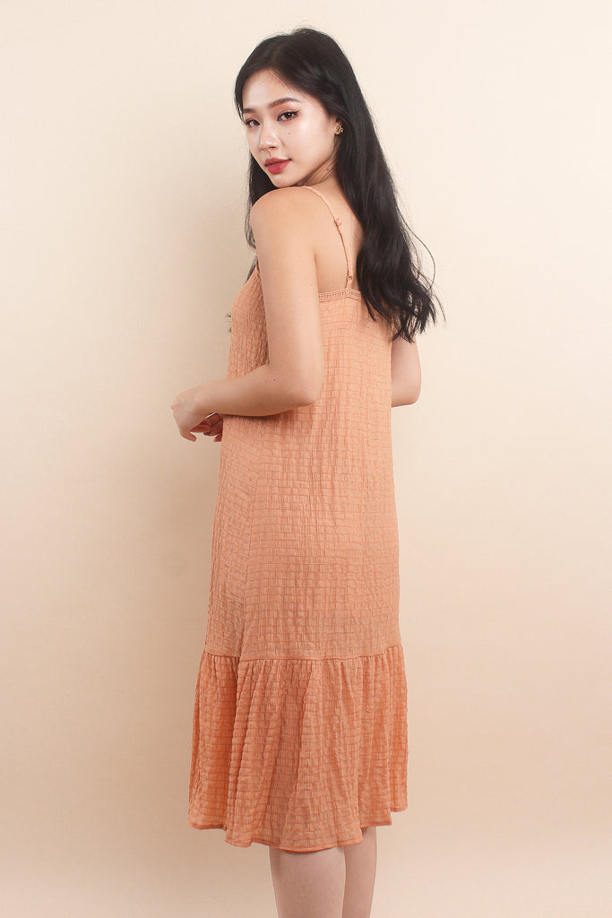 Bella Textured Lattice Drop Waist Dress - Apricot [XS/S/M/L/XL]