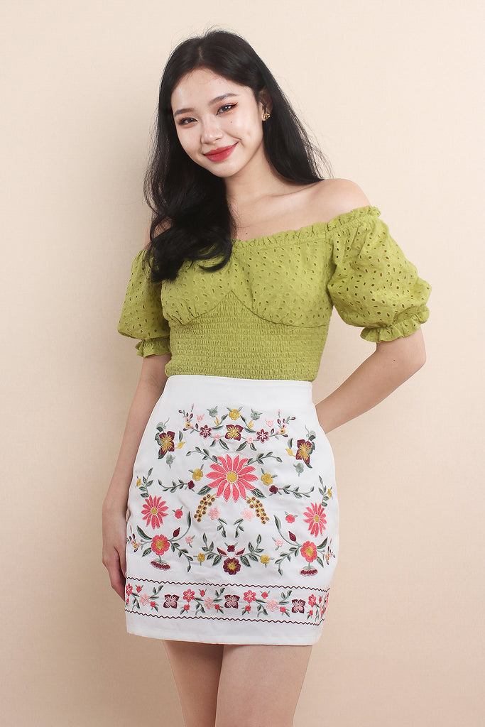 Lalisa Broderie Smocked Top - Lime [XS/S/M/L/XL]