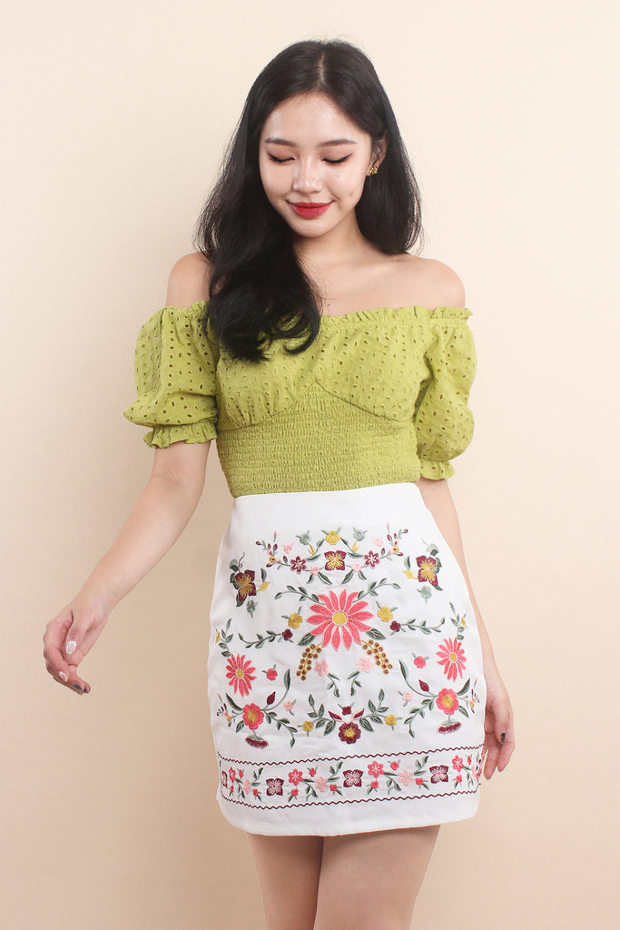 Lalisa Broderie Smocked Top - Lime [XS/S/M/L/XL]