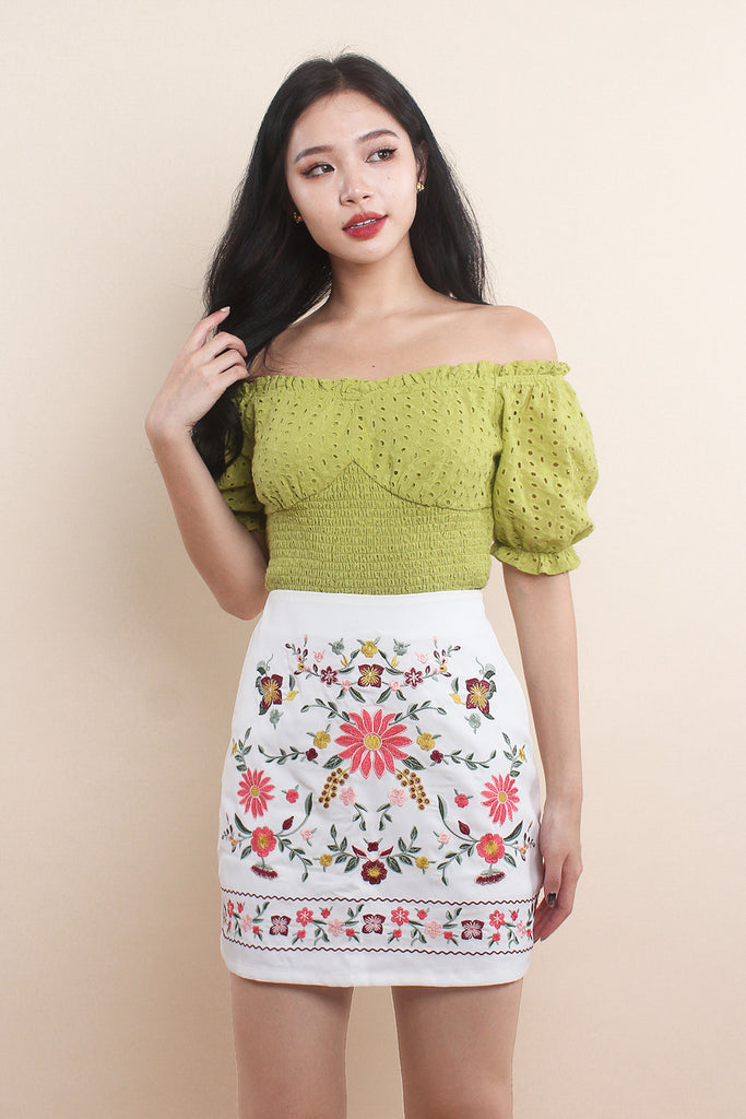 Lalisa Broderie Smocked Top - Lime [XS/S/M/L/XL]