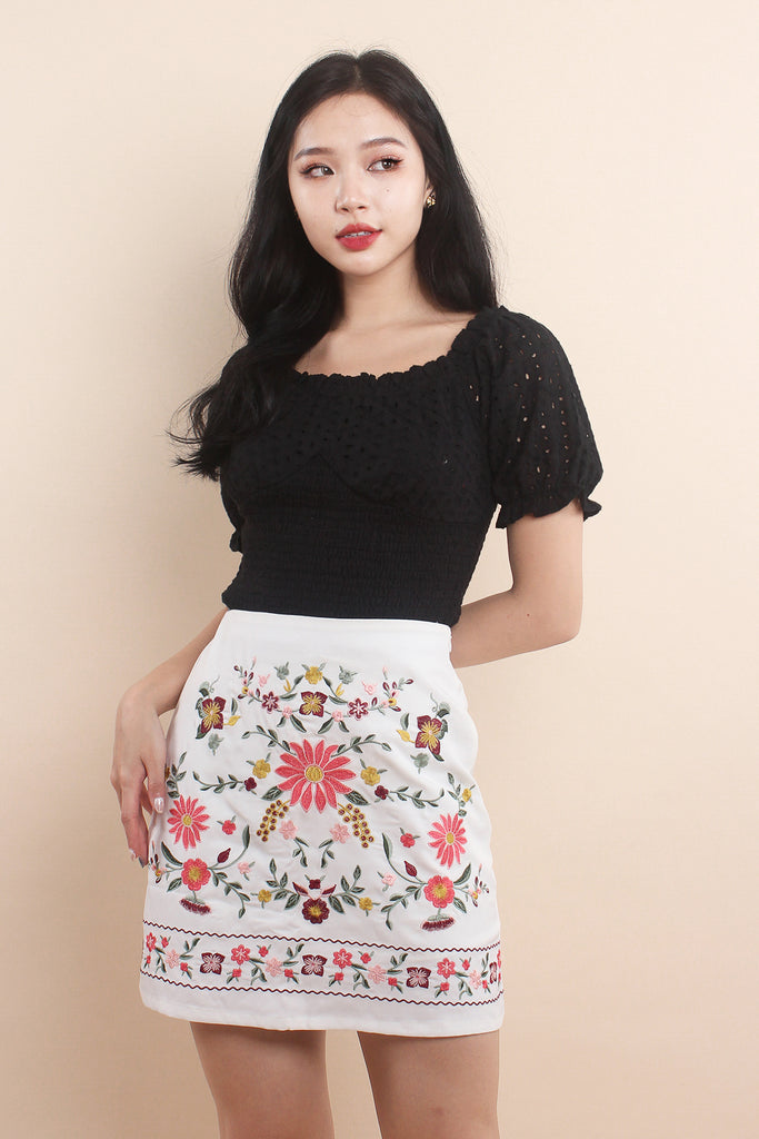 Lalisa Broderie Smocked Top - Black [XS/S/M/L/XL]