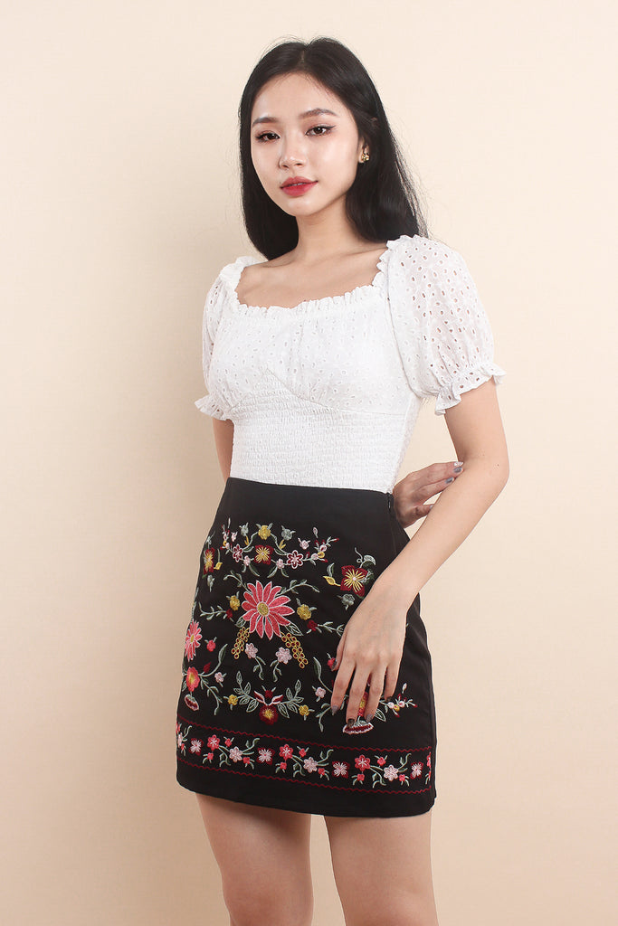 Lalisa Broderie Smocked Top - White [XS/S/M/L/XL]