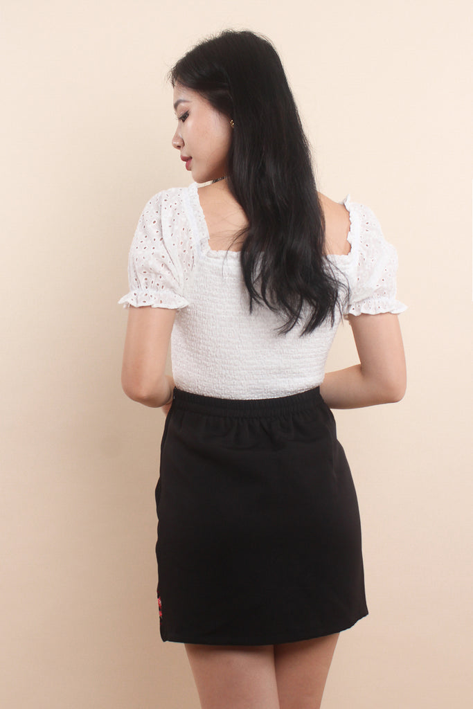 Lalisa Broderie Smocked Top - White [XS/S/M/L/XL]