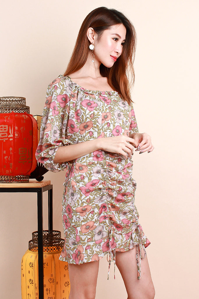 Isabel Floral Print Ruche Dress - [XS/S/M/L/XL]