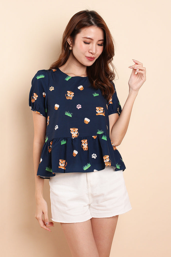 Year Of Tiger Peplum Top - Navy [XS/S/M/L/XL]