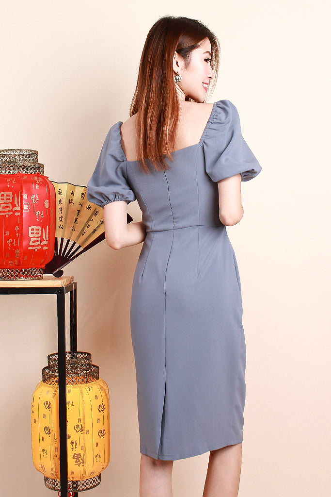 Allyson Puffy Sleeves Dress - Dust Blue [S/M/L/XL]