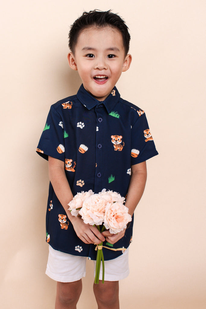 Year Of Tiger Kids Shirt - Navy [12M/18M/2Y/3Y/4Y/5Y/6Y/7Y/8Y]