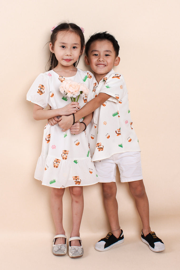 Year Of Tiger Kids Drop Waist Dress - White [12M/18M/2Y/3Y/4Y/5Y/6Y/7Y/8Y]