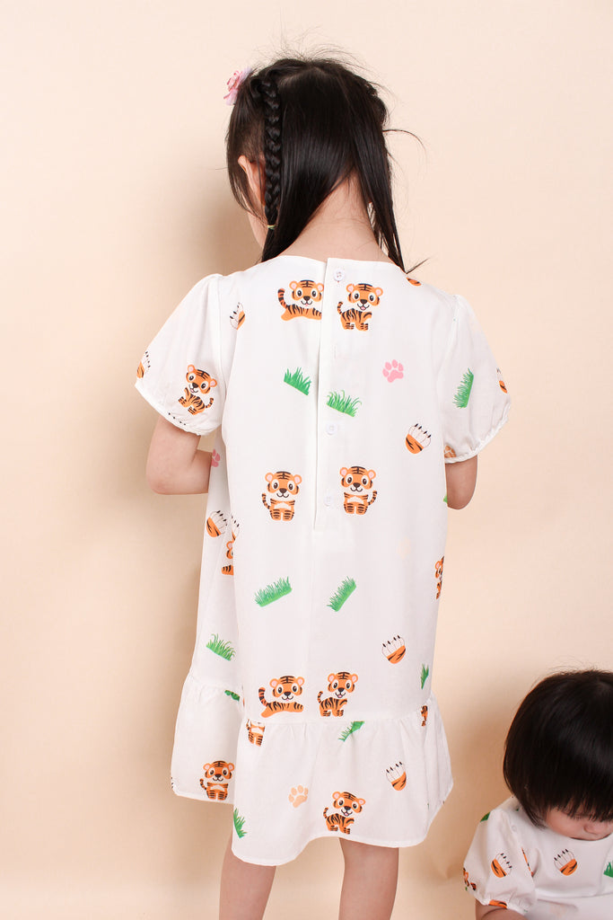 Year Of Tiger Kids Drop Waist Dress - White [12M/18M/2Y/3Y/4Y/5Y/6Y/7Y/8Y]