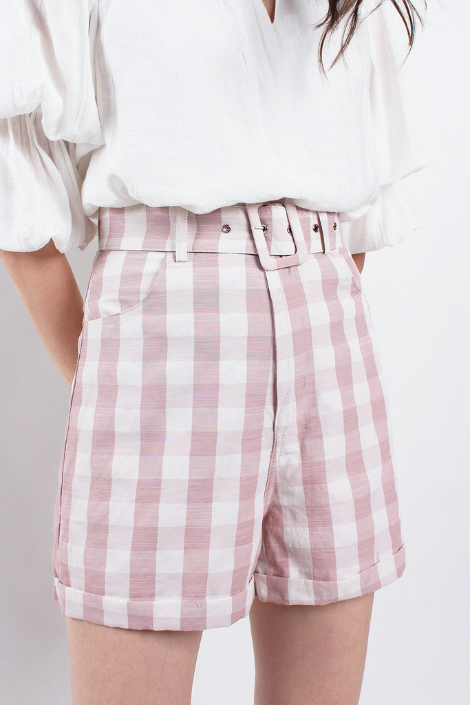 Nina Gingham Belted Shorts - Pink [XS/S/M/L/XL]