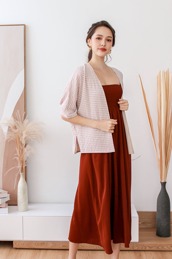 Dewina Reversible Kimono Outer - Nude Pink Plaids / Ecru [XS/S/M/L/XL]