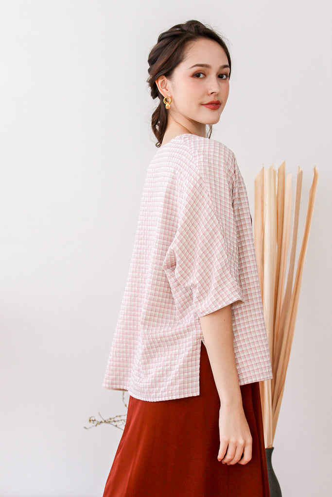 Dewina Reversible Kimono Outer - Nude Pink Plaids / Ecru [XS/S/M/L/XL]