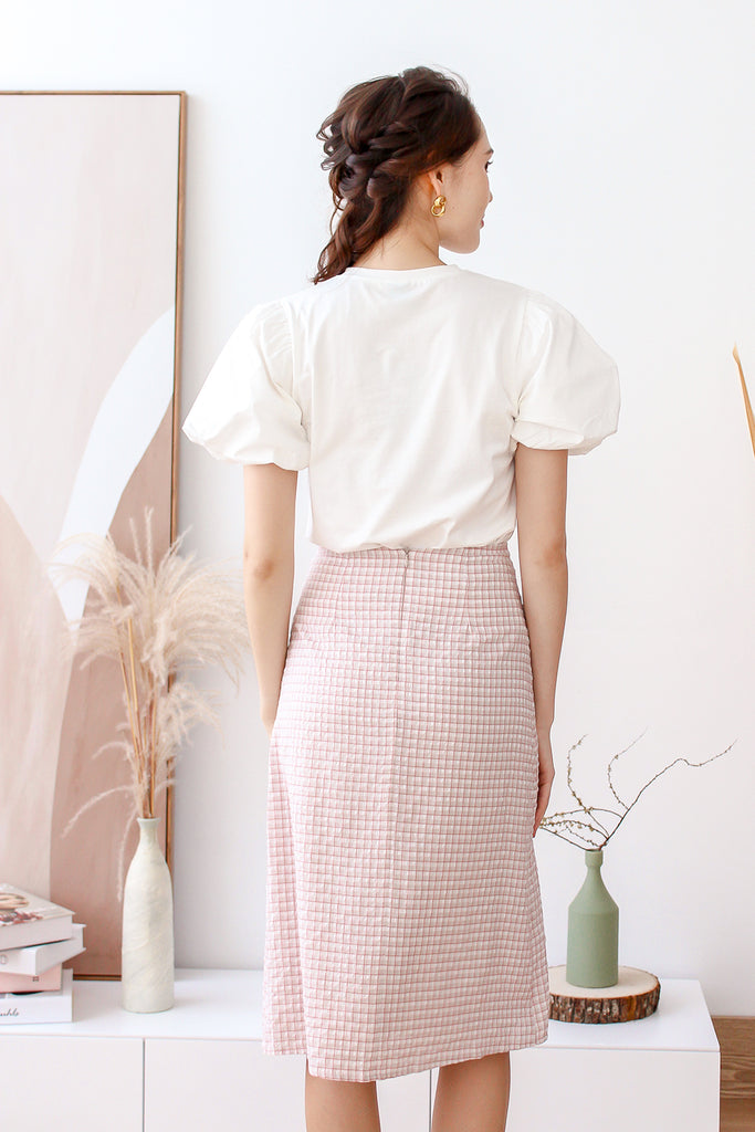 Cavine Zipper Slit Skirt - Nude Pink Plaids [XS/S/M/L/XL]