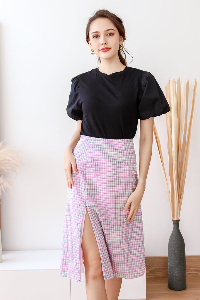 Cavine Zipper Slit Skirt - Purple Pink Plaids [XS/S/M/L/XL]