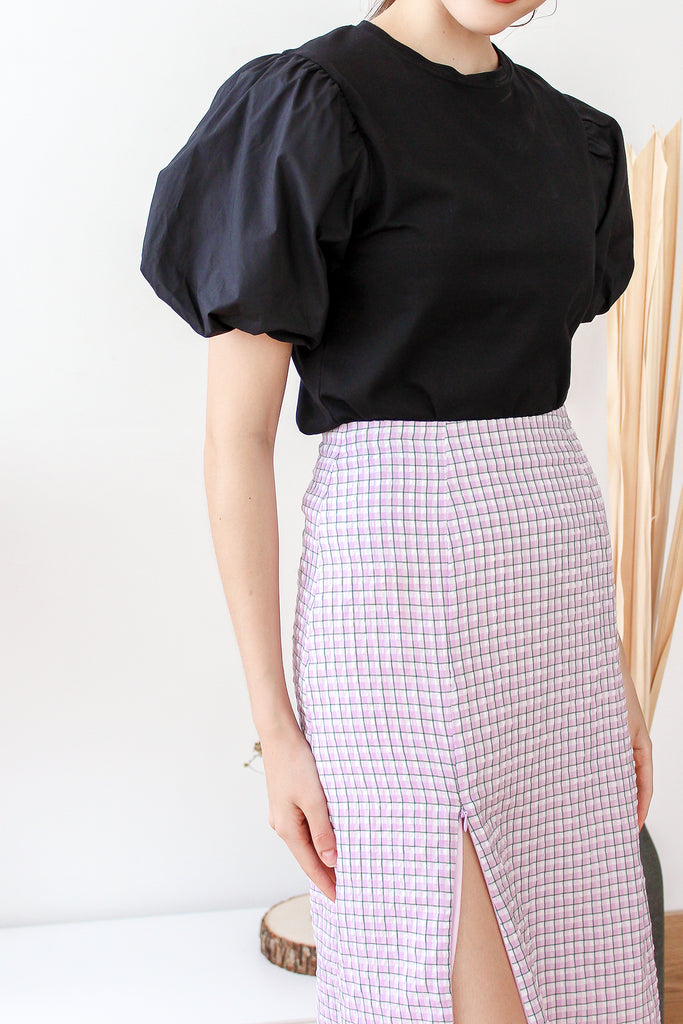 Cavine Zipper Slit Skirt - Purple Pink Plaids [XS/S/M/L/XL]