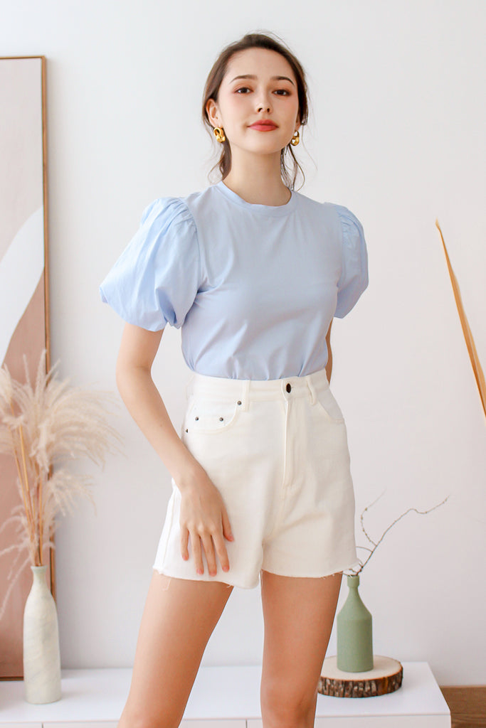 Kelly Puffy Sleeves Basic Top -  Baby Blue [XS/S/M/L/XL]