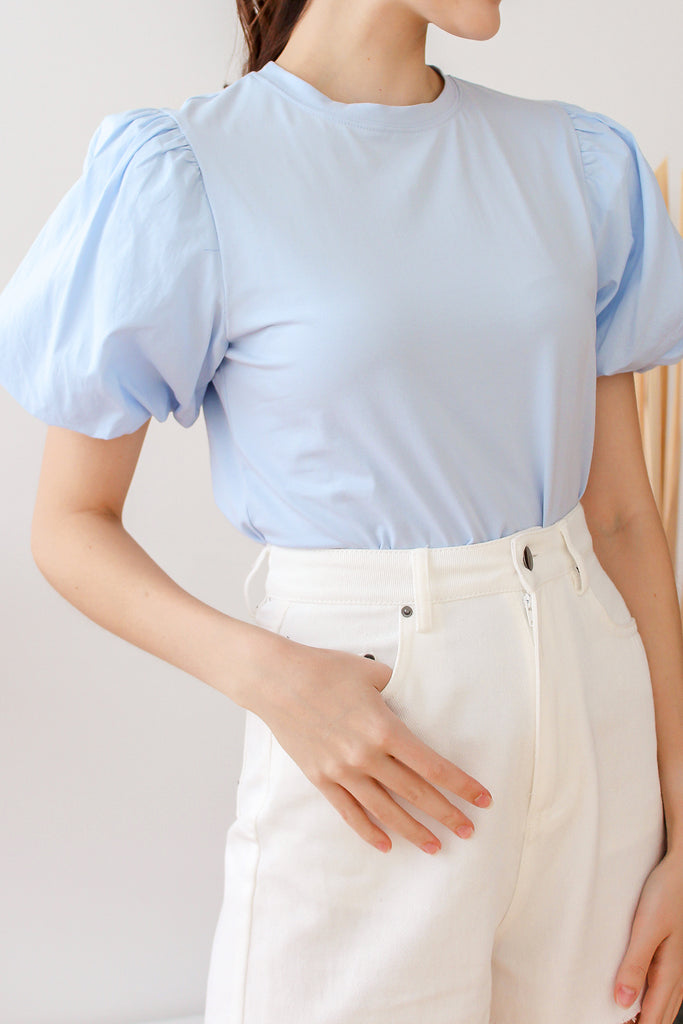 Kelly Puffy Sleeves Basic Top -  Baby Blue [XS/S/M/L/XL]