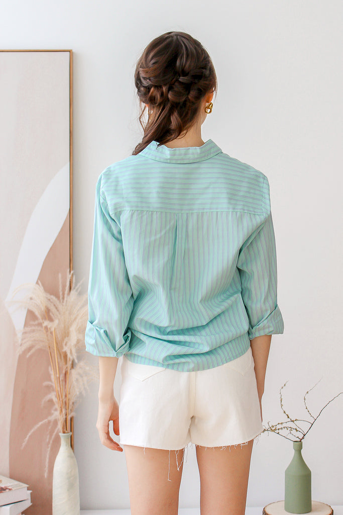 Lucia Boyfriend Stripes Shirt - Mint // Lilac Stripes [XS/S/M/L]