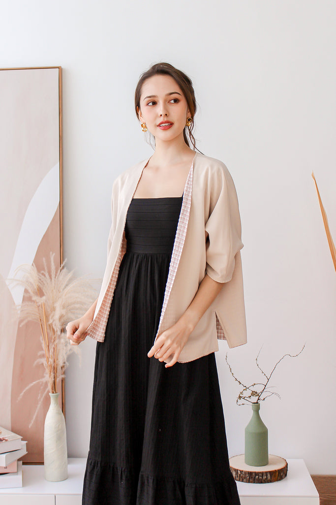 Dewina Reversible Kimono Outer - Nude Pink Plaids / Ecru [XS/S/M/L/XL]