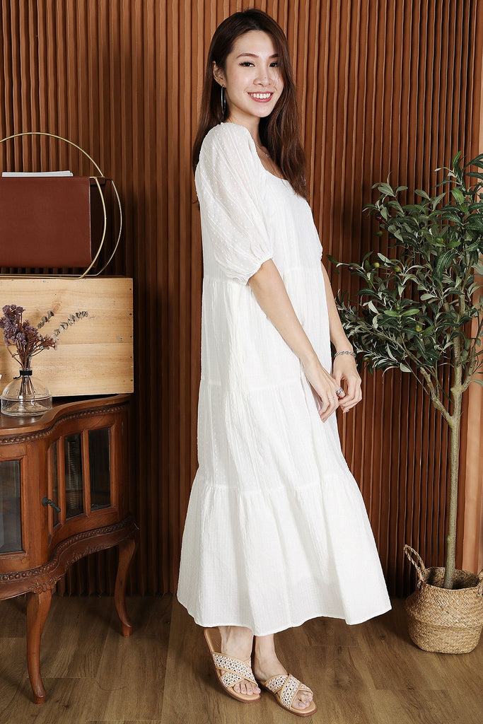 Restock: Adalyn Sleeved Tiered Dress - White [XS/S/M/L/XL]