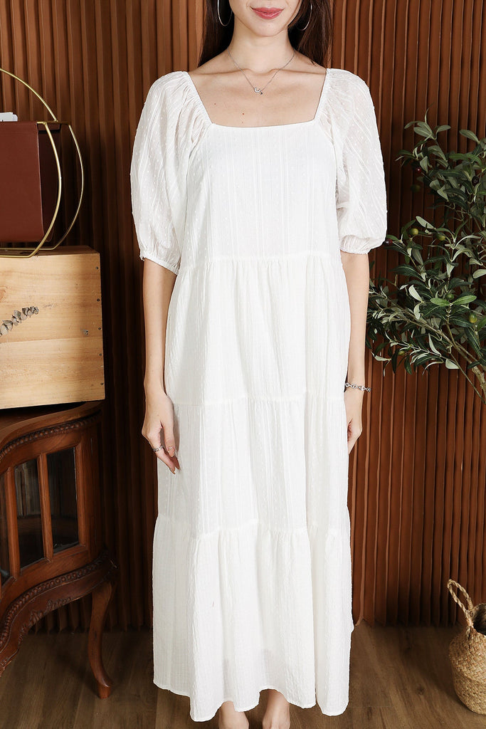 Restock: Adalyn Sleeved Tiered Dress - White [XS/S/M/L/XL]