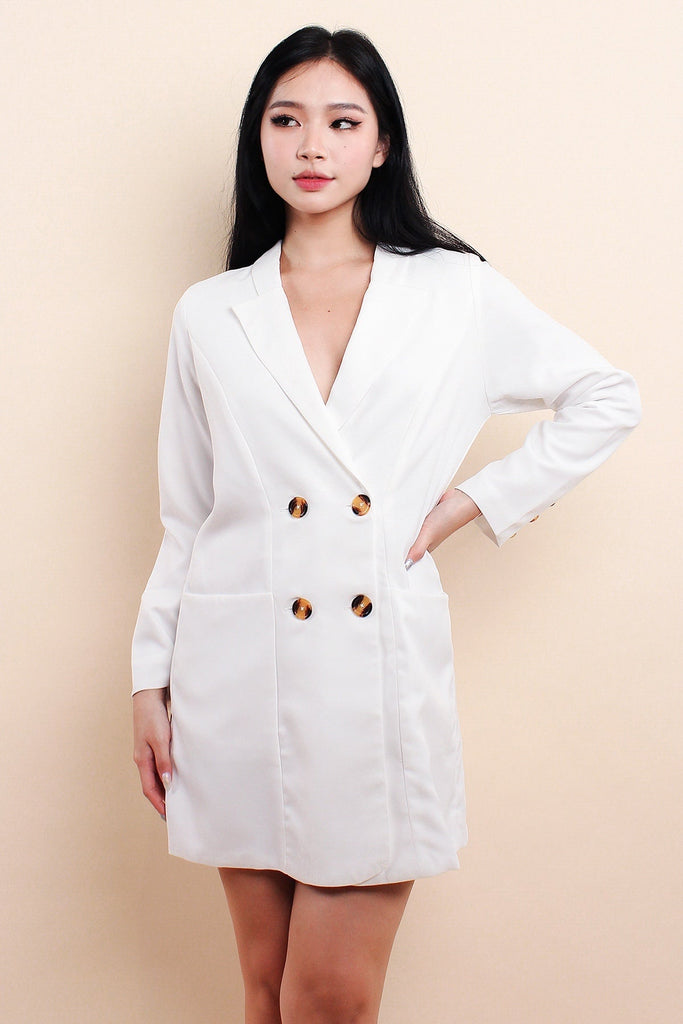 Ari Double Breasted Blazer Dress - White [S/M/L]