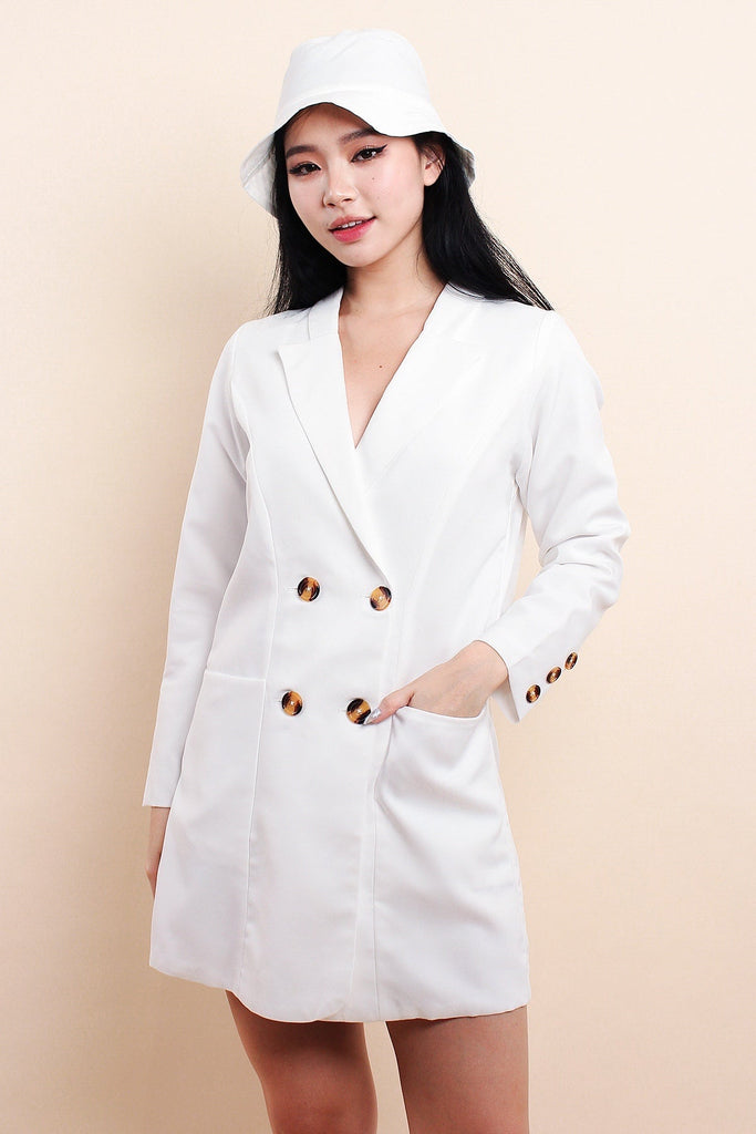 Ari Double Breasted Blazer Dress - White [S/M/L]