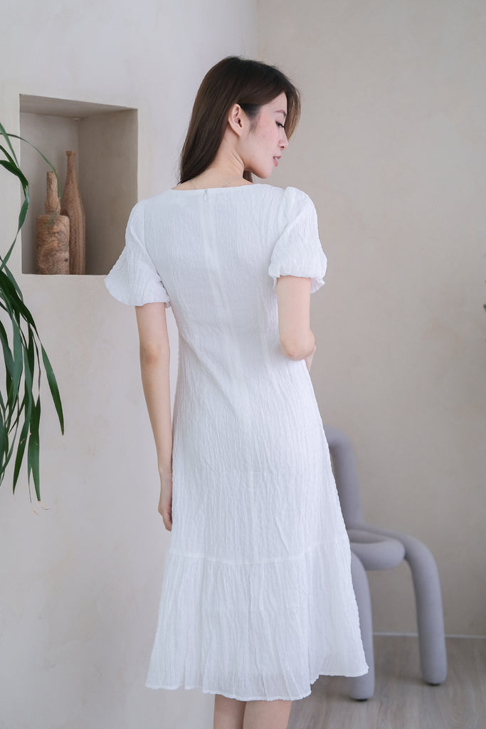 On The Cloud Puffy Sleeves Midi Dress - White [XS/S/M/L/XL]