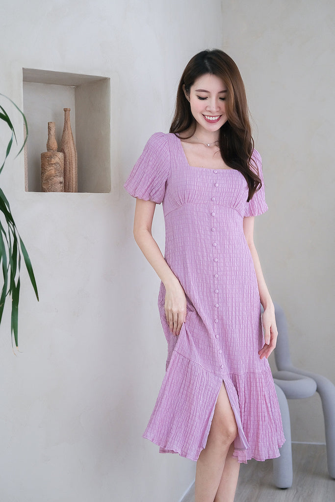 On The Cloud Puffy Sleeves Midi Dress - Pink [XS/S/M/L/XL]
