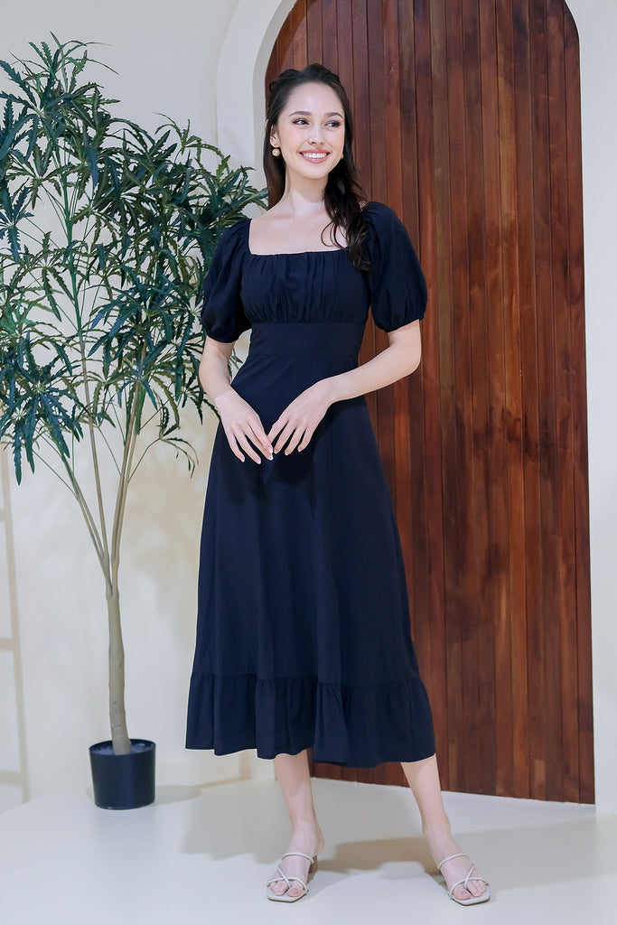 Katalina Ruche Slit Midi - Black [XS/S/M/L/XL]