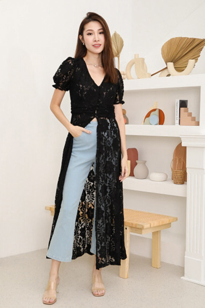 Iris Lace Maxi/Long Top - Black [Free size]