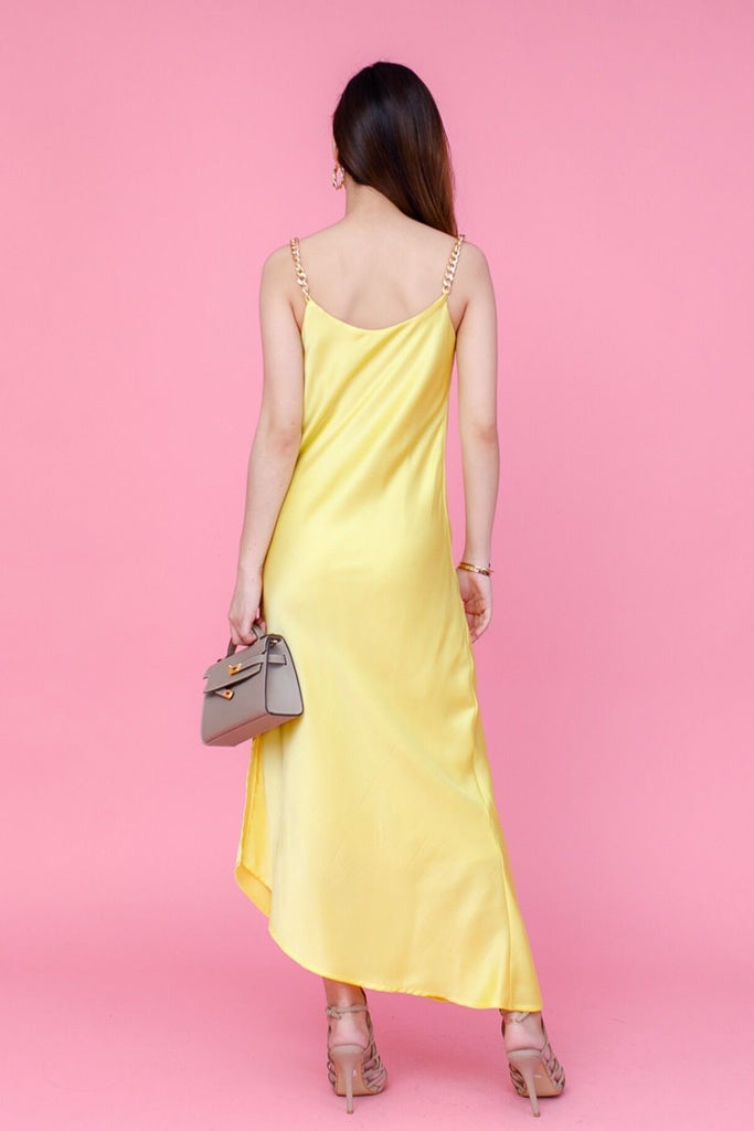 Raelyn Chain Cowl-Neck Luxe Dress - Yellow