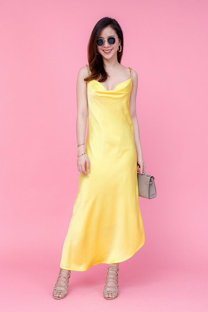 Raelyn Chain Cowl-Neck Luxe Dress - Yellow